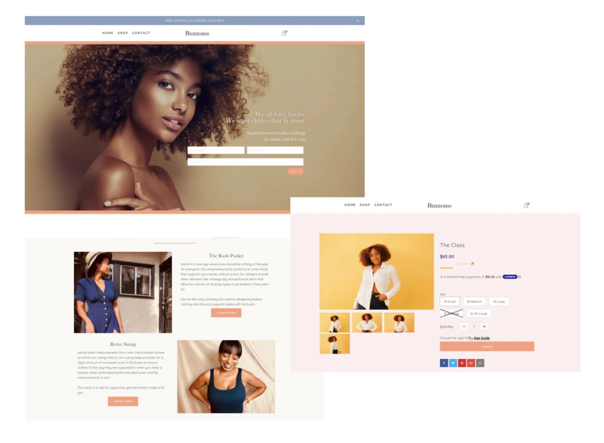 Original Buzzoms landing page showing cluttered layout and information hierarchy