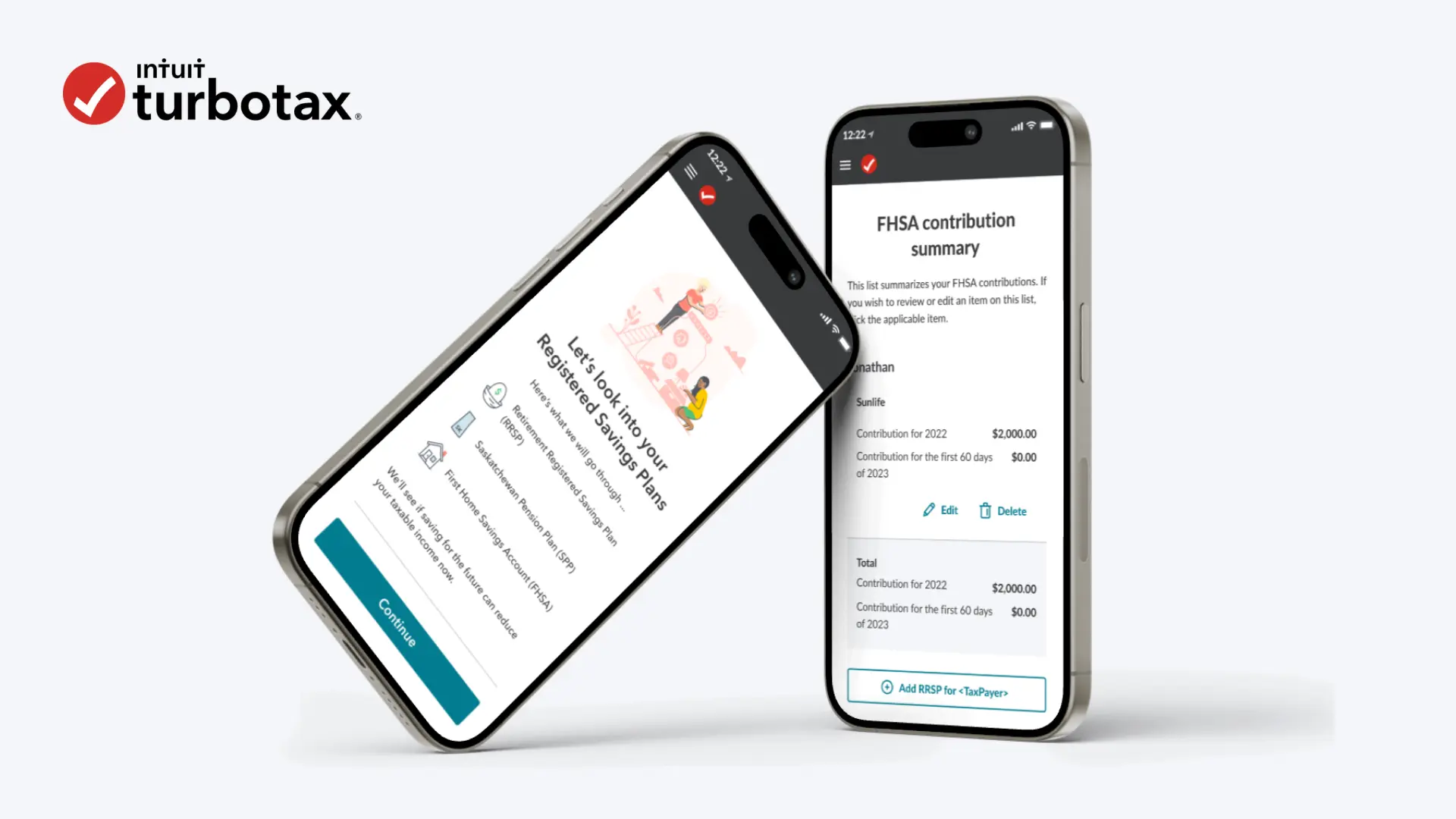 TurboTax interface showing the First Home Savings Account (FHSA) integration with a clean, modern design layout