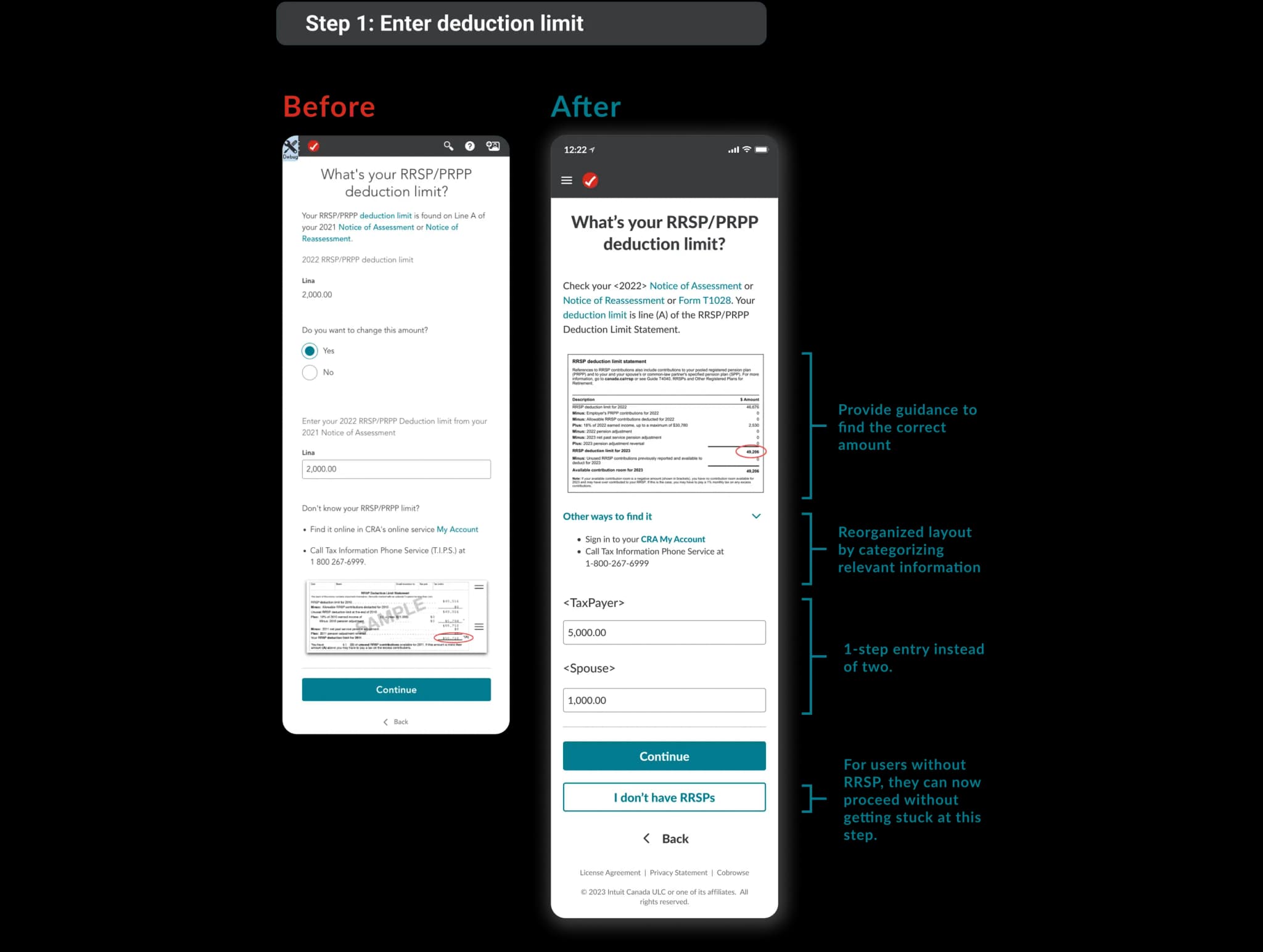 Streamlined form interface with improved guidance for deduction limits