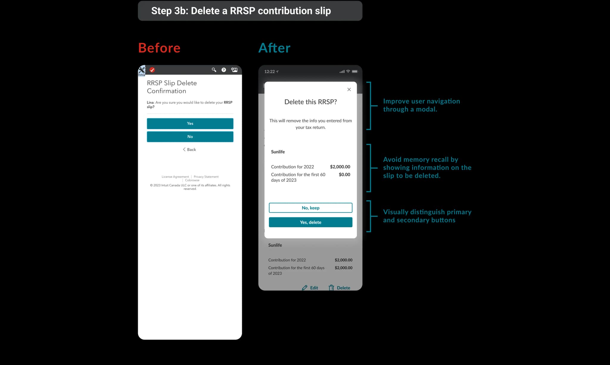 Alternative design for RRSP summary screen with different visual organization
