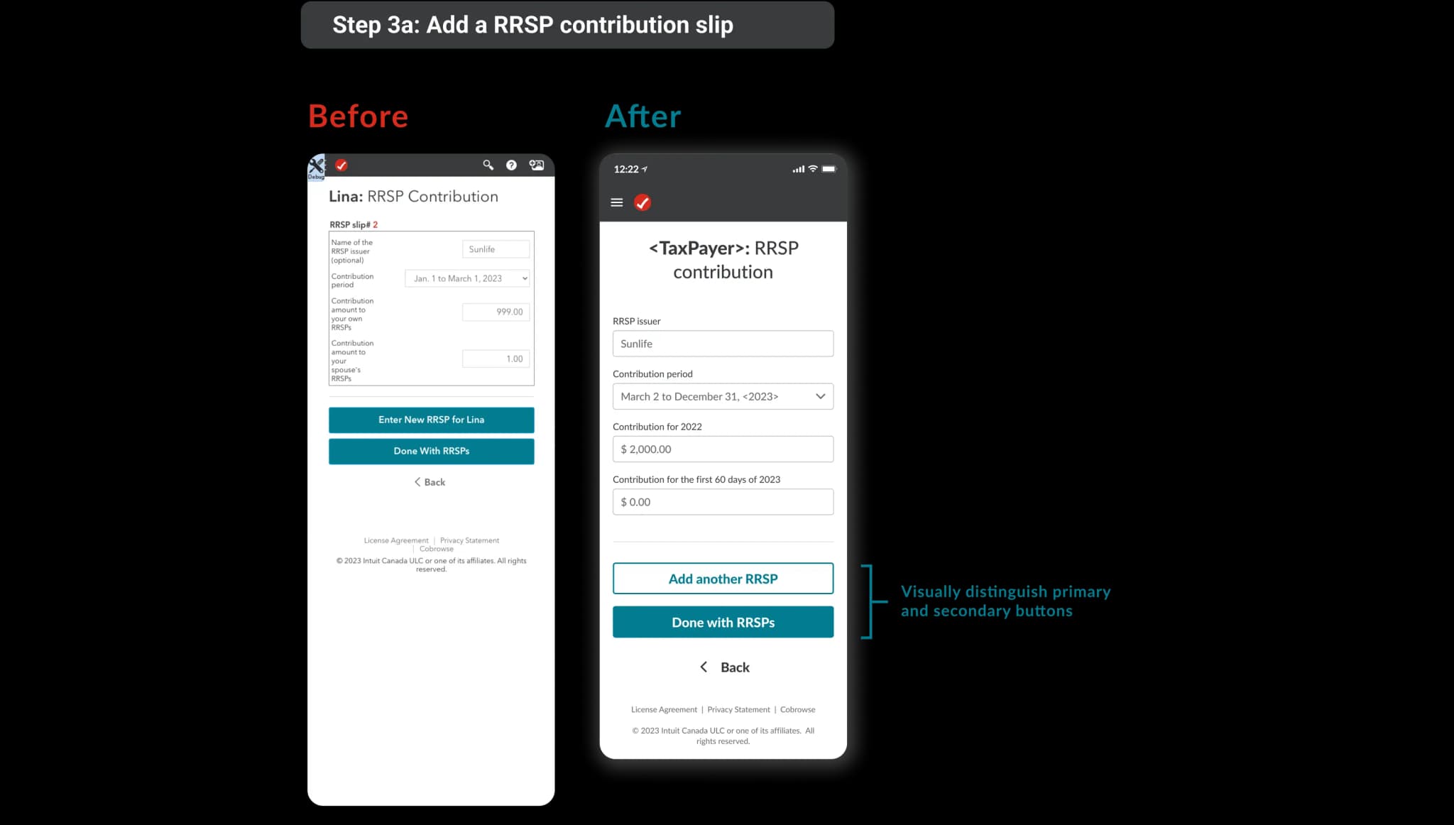 Improved RRSP summary screen with clear visual separation between slips
