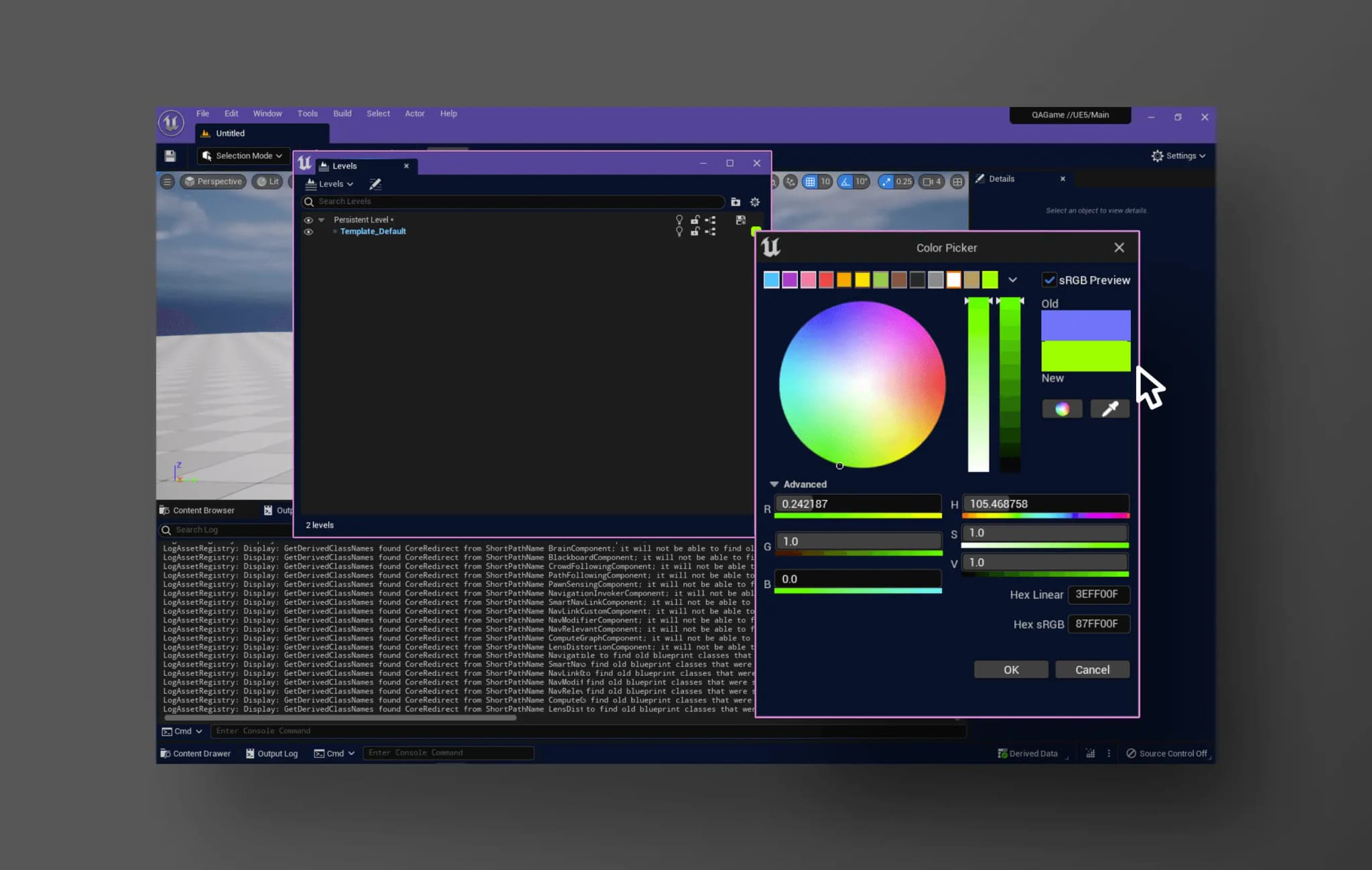 Color picker interface with RGB sliders and color preview