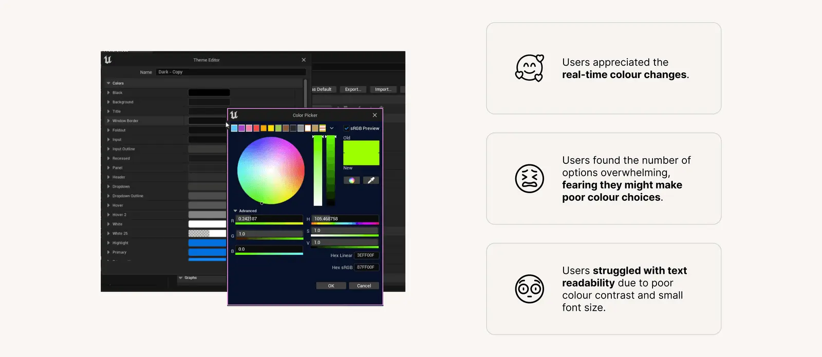 Color picker interface with accessibility-focused preset themes