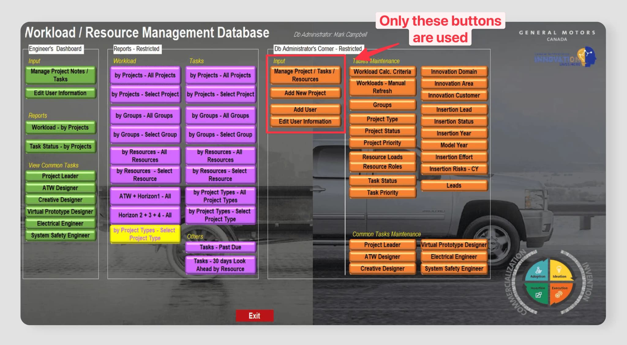 Original dashboard design with cluttered button layout