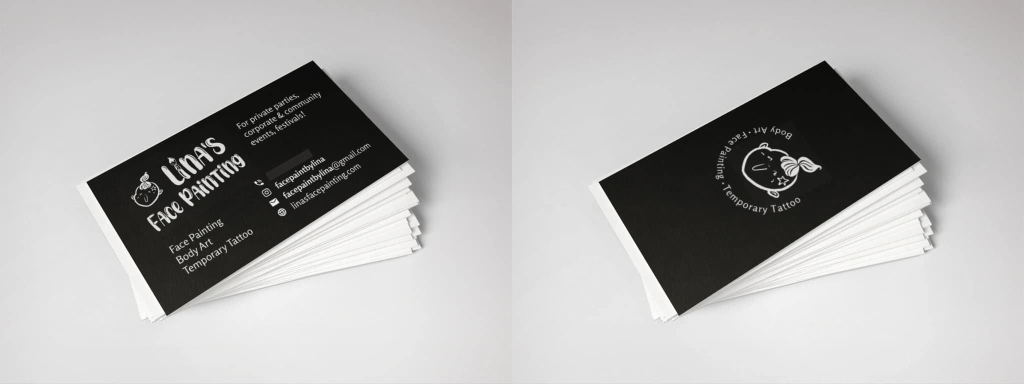 Business card designs showing both horizontal and vertical layouts with the new brand identity
