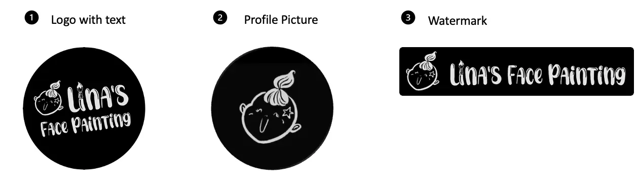 Logo design exploration showing different iterations of the face painting brand identity